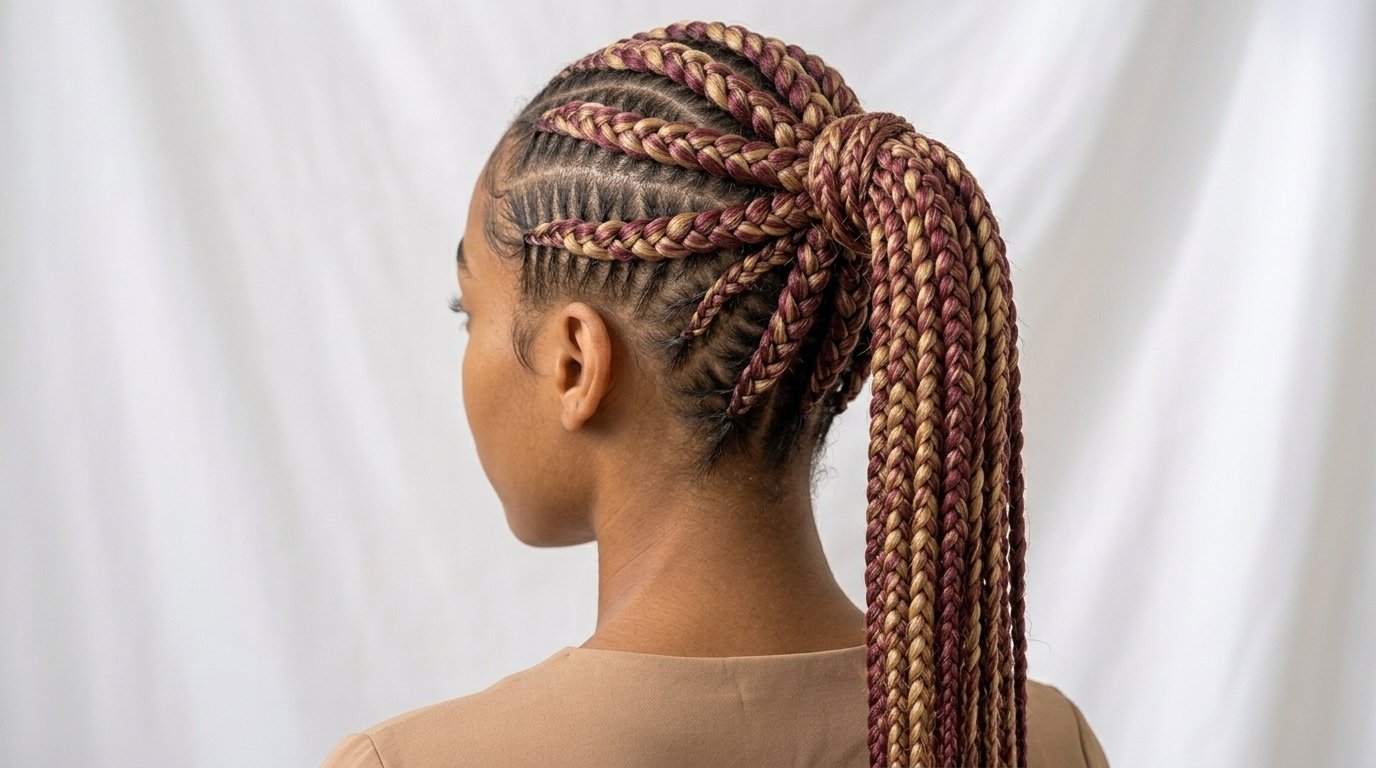 22 Cornrow Hairstyles That Are Protective and Stylish 21 Cornrows converging into a high ponytail at the back.