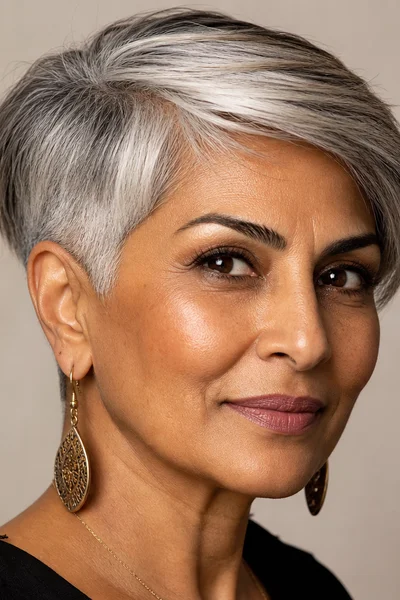 Cropped silver bob with undercut nape for women over 50 — bold short cut with undercut removes bulk at back