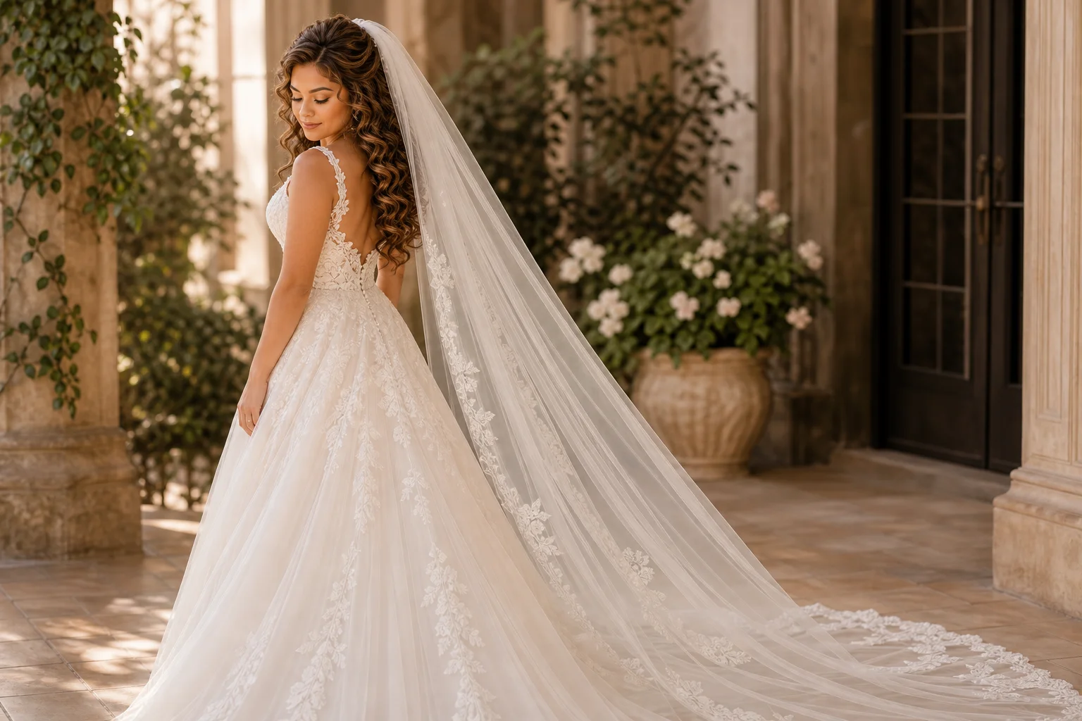 18 Wedding Hairstyles With a Veil You'll Fall in Love With 9 Loose curls with cathedral veil wedding hairstyle for thick medium hair