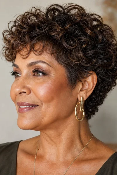 25 Short Curly Haircuts for Women Over 50 That Look Effortlessly Chic 5 curly bixie haircut for women over 50 — shorter front with longer crown layers