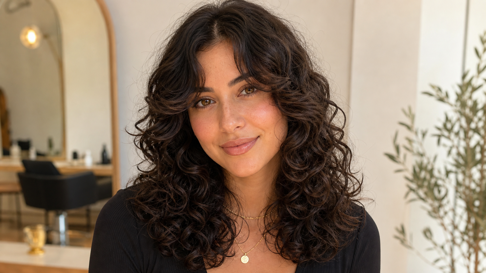 butterfly layers framing the face on 2B to 3B curly hair