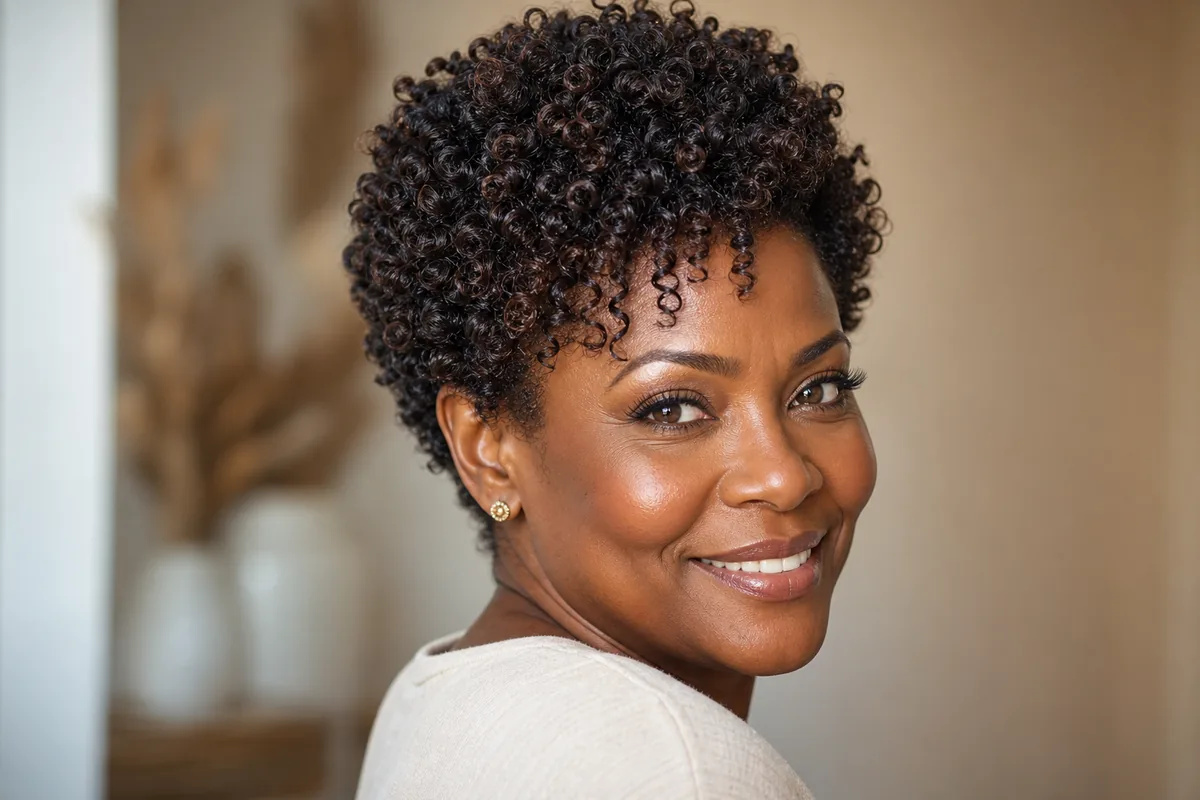 Curly crop for natural coily hair haircut for women over 40