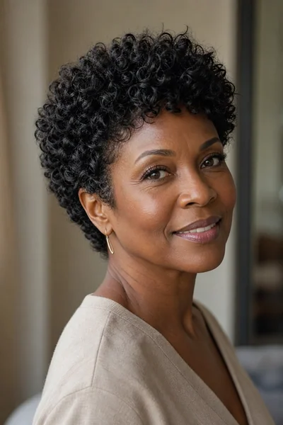 Curly pixie cut dry-cut curl-by-curl on thick natural curly hair for women over 50