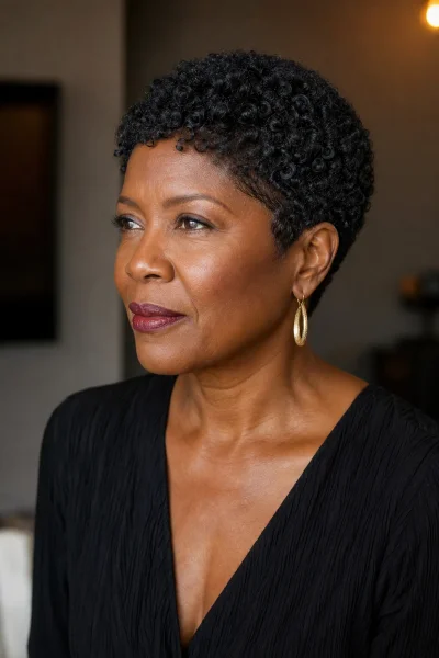 Curly pixie haircut for natural curls — textured styling embracing curl pattern