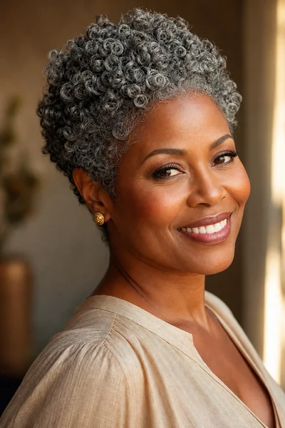 12 Short Gray Pixie Cuts for Women Over 50 14 Curly gray pixie haircut for natural textured hair, respecting curl pattern