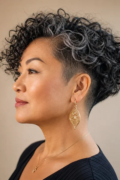 25 Short Curly Haircuts for Women Over 50 That Look Effortlessly Chic 10 curly undercut bob for women over 50 — clippered underneath with longer curly top