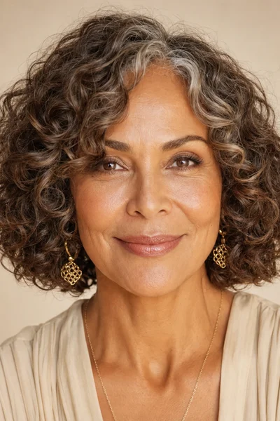 25 Short Curly Haircuts for Women Over 50 That Look Effortlessly Chic 15 curly bob with curtain bangs for women over 50 — center-parted framing layers