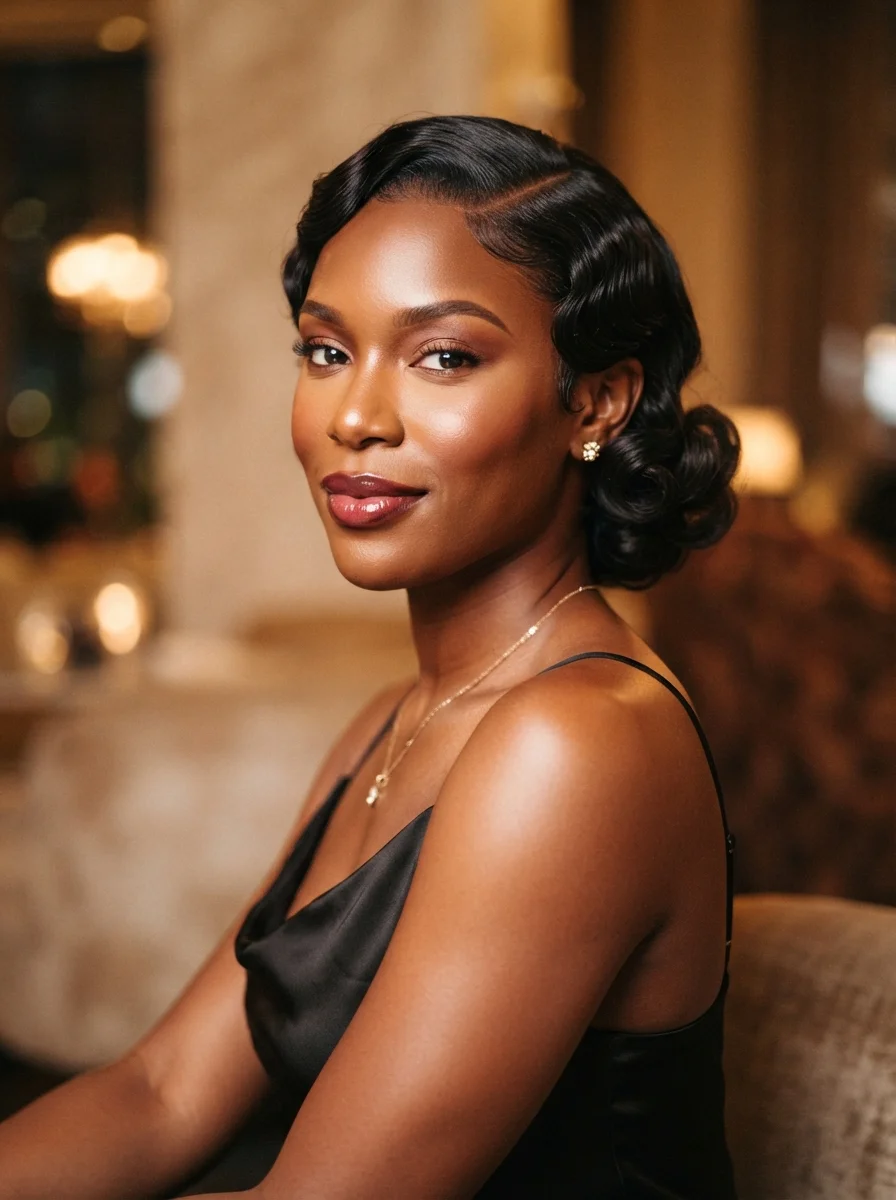 20 Finger Wave Hairstyles for Black Women With Short Hair 10 Deep side-part finger waves with curled ends on relaxed short hair — special occasion style