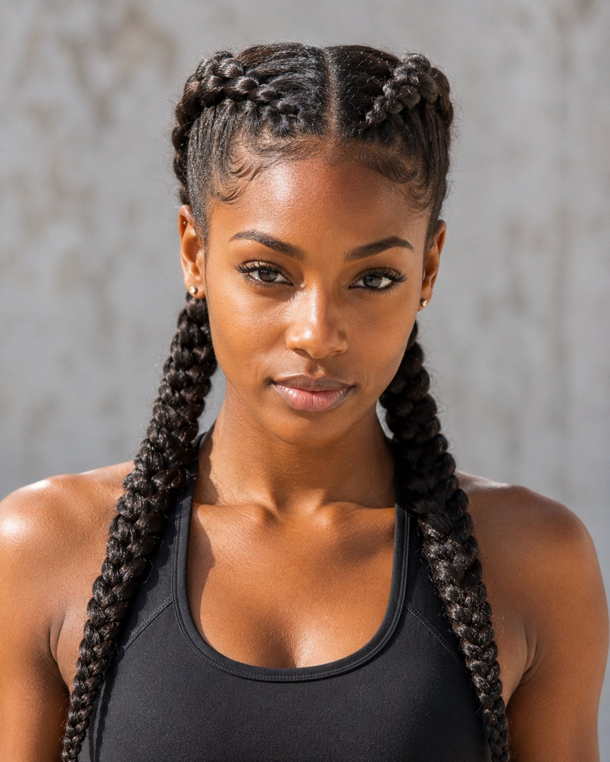 Double Dutch braids for long curly hair — gym-ready textured hairstyle