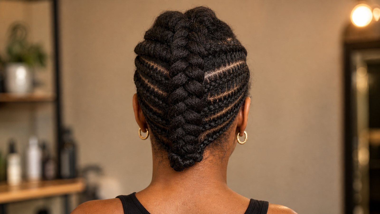 Dutch braid cornrow hybrid on coily hair — protective multi-day hairstyle for textured hair