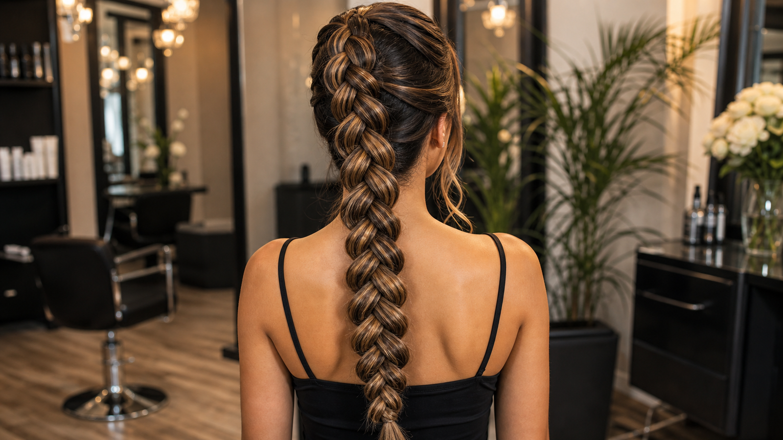 Dutch braid with extensions for extra length and volume — dramatic special-occasion style