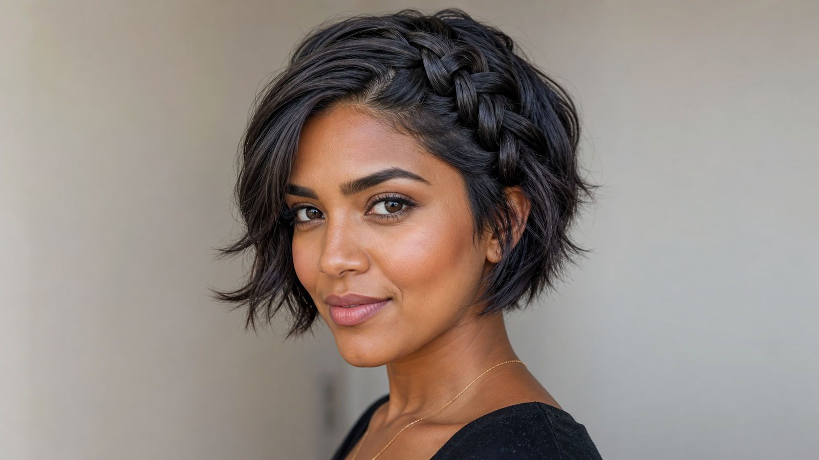 Dutch braid for short hair stopped at natural length — braided style for chin-length cuts