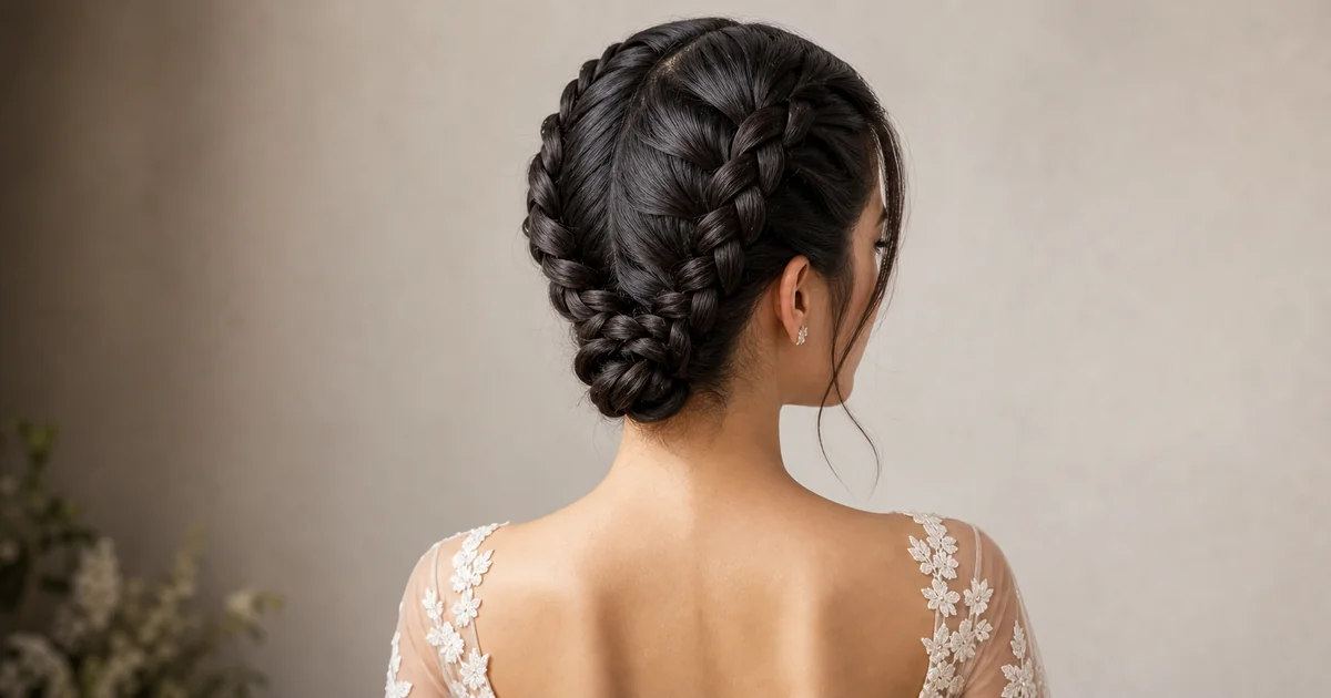 dutch braided low knot wedding updo