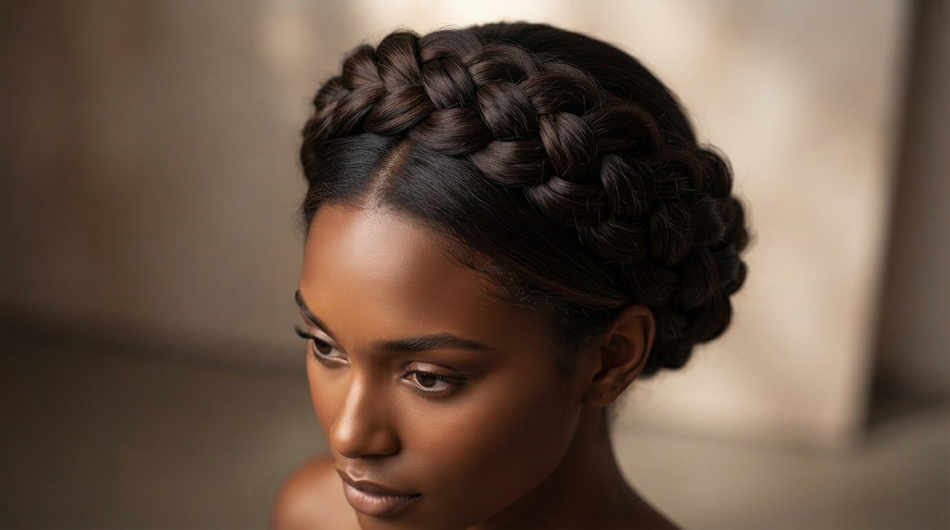 Raised Dutch halo braid crown showing three-dimensional braided texture and elevated styling