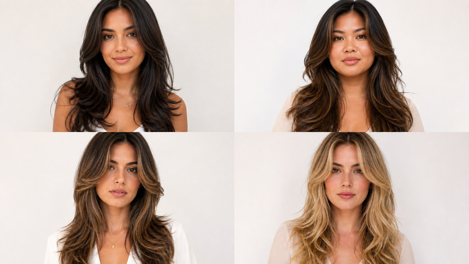 Guide comparing long layered haircuts for different face shapes and hair types.
