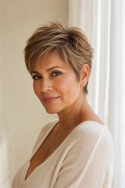 25 Flattering Short Layered Haircuts for Women Over 50 6 feathered pixie for fine thinning hair on Latina woman over 50