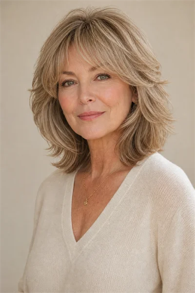 25 Flattering Short Layered Haircuts for Women Over 50 22 soft feathered shag for heart-shaped face on woman over 50