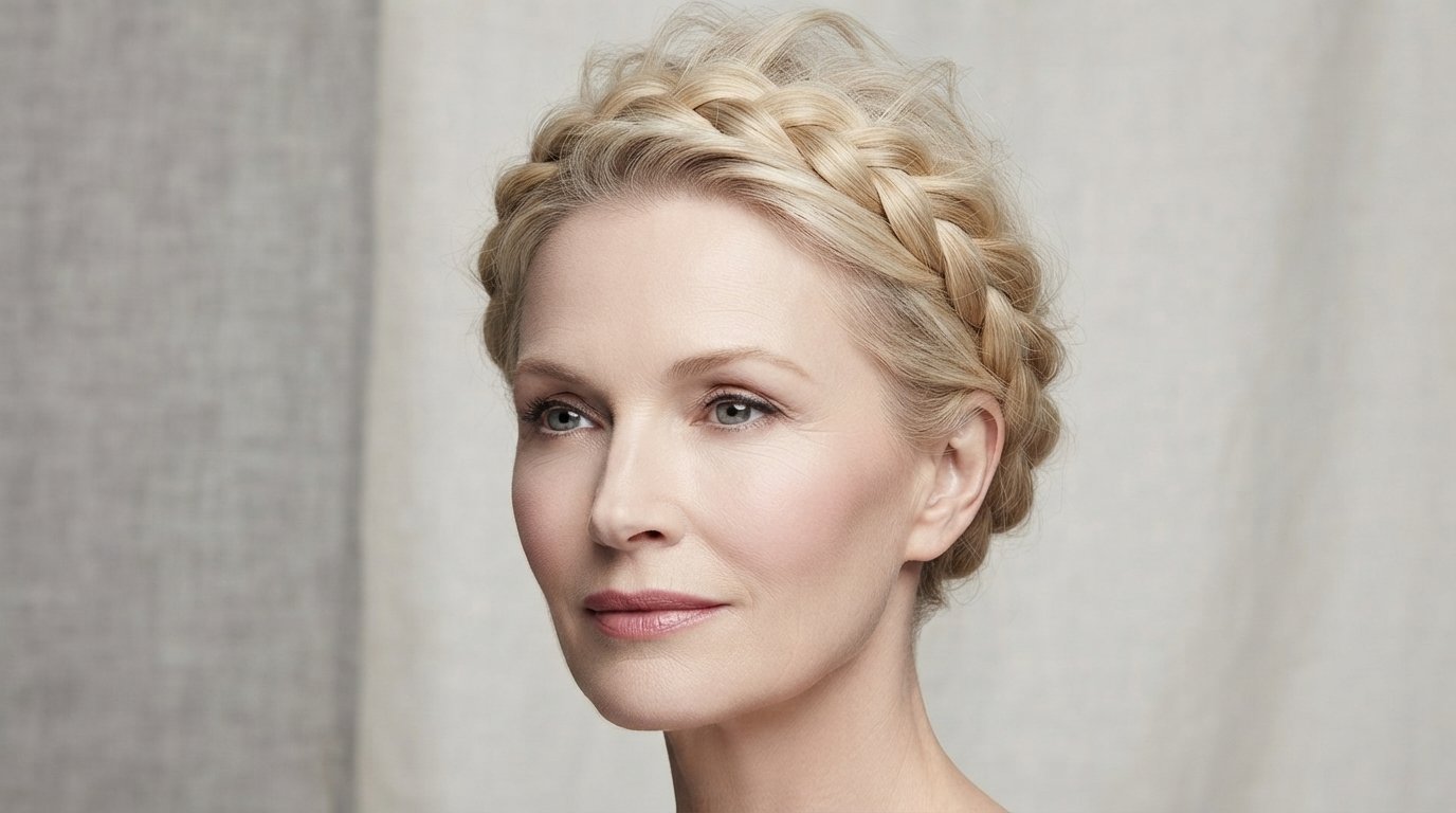 Halo braid on fine hair with backcombed crown technique for added volume