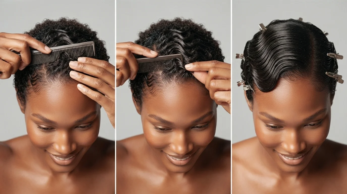 20 Finger Wave Hairstyles for Black Women With Short Hair 4 Step-by-step wet-set finger wave technique — comb and pinch method for short hair