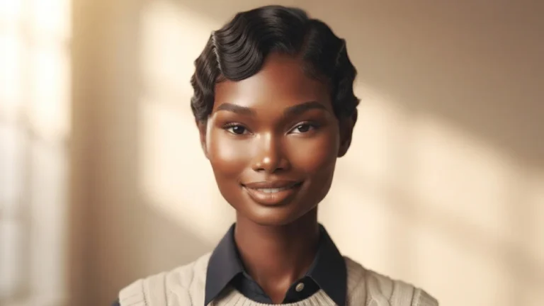 Close-up of sculpted finger waves on short natural 4C hair — crisp S-pattern defined with gel