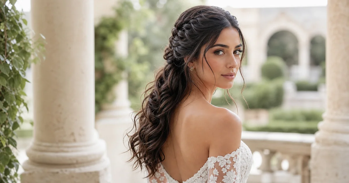 Fishtail braid half-up with soft waves — elegant wedding hairstyle tutorial