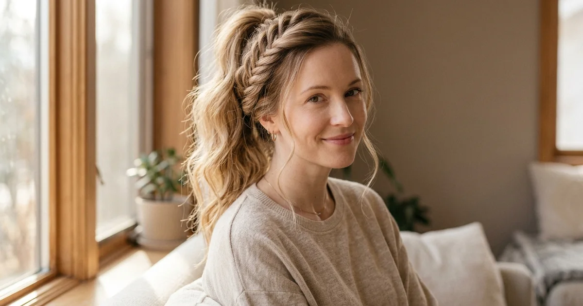12 Braided Ponytail Ideas for Workouts and Everyday Wear 7 Fishtail braid ponytail on fine hair showing woven texture and relaxed undone-chic styling for lighter workouts