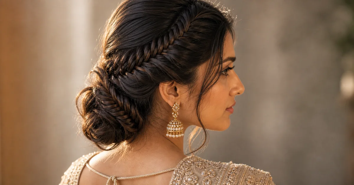 fishtail braided low bun wedding updo