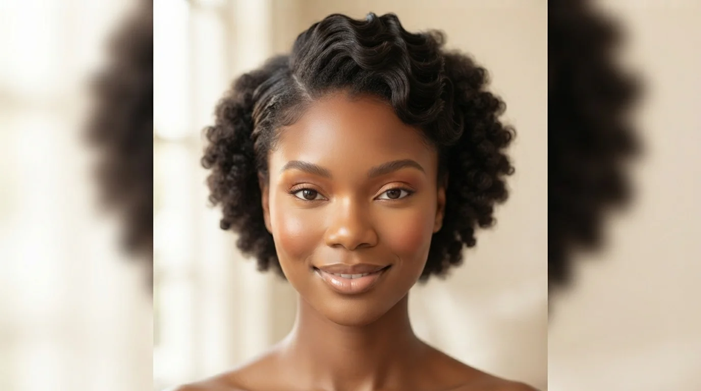 20 Finger Wave Hairstyles for Black Women With Short Hair 8 Freeform finger waves over natural afro puff hairstyle on short 4C hair