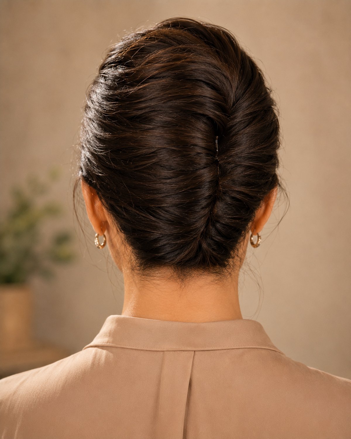 Elegant French twist for long straight hair — polished office updo hairstyle
