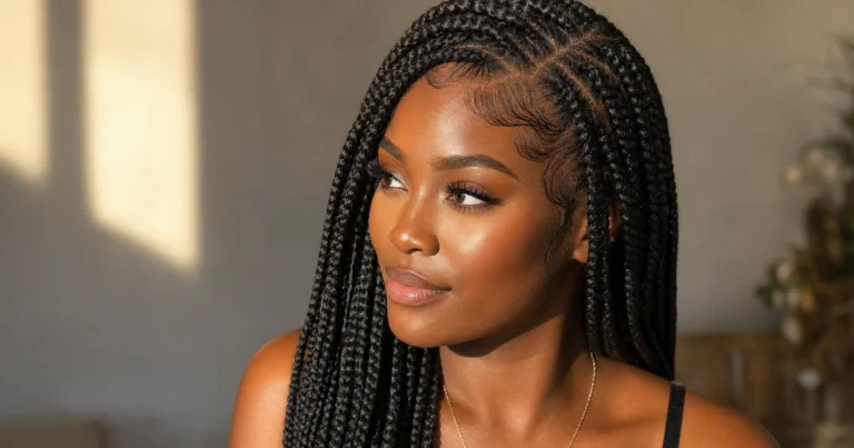 One of the best products for braids in action on freshly installed knotless braids with smooth, frizz-free edges