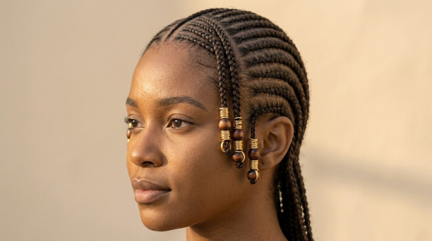 22 Cornrow Hairstyles That Are Protective and Stylish 10 Fulani braids with center braid and beaded temples creating face-framing detail.