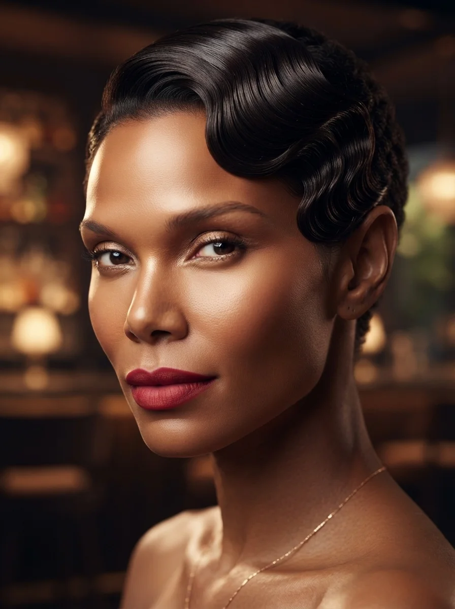 20 Finger Wave Hairstyles for Black Women With Short Hair 21 Glossy statement finger waves with deep side part — camera-ready high-shine date night style