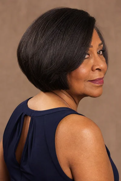 Graduated bob with weight removed underneath on thick coarse hair for mature women