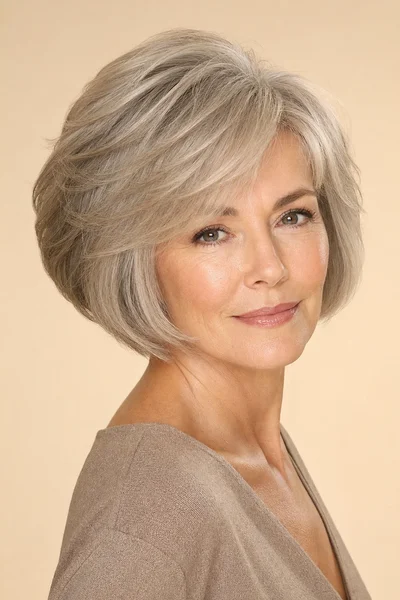 graduated gray bob for thinning hair — internal layers add volume for fuller appearance