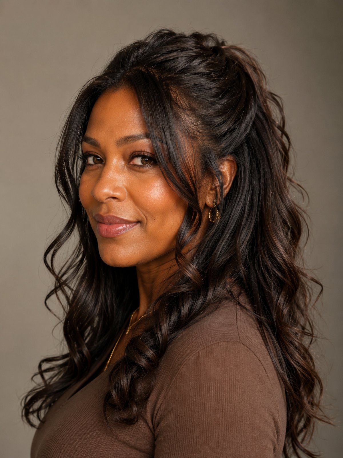 Half-up half-down hairstyle for long hair — flattering face-framing style for all textures