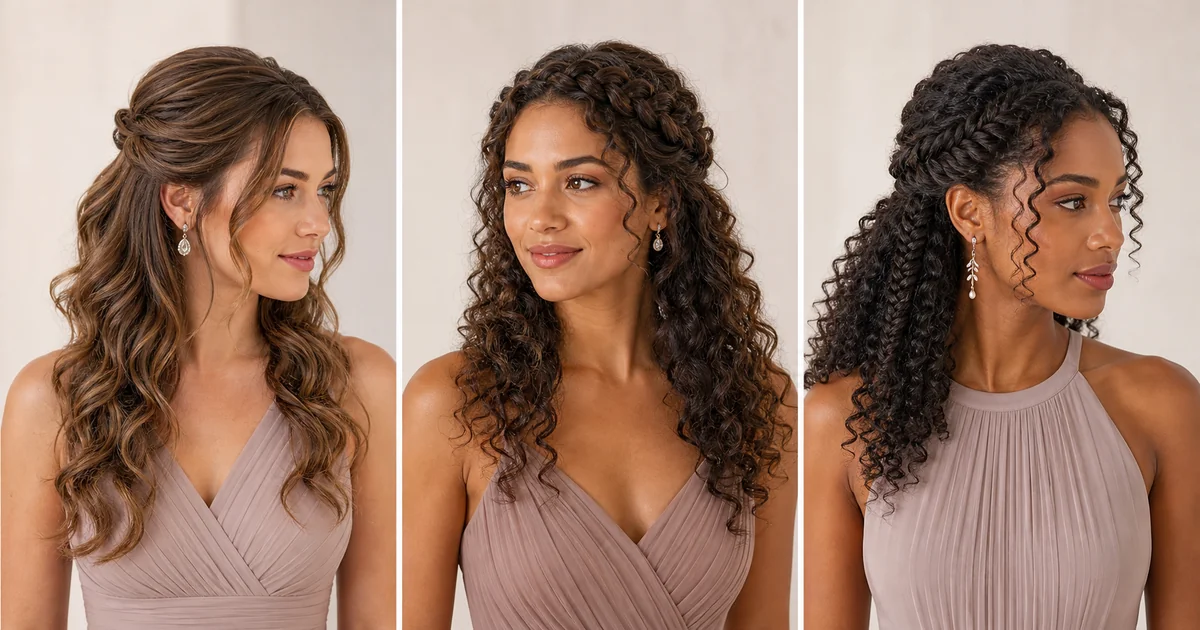 5 Half-Up and Braided Bridesmaid Hairstyles for Any Neckline 8 Half-up bridesmaid hairstyle options for mixed neckline styles.