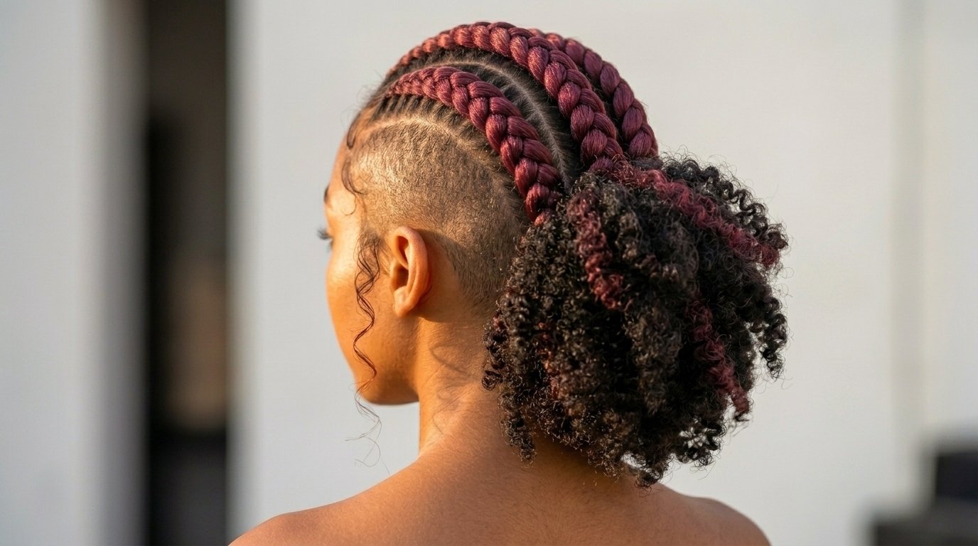 22 Cornrow Hairstyles That Are Protective and Stylish 24 Half-up cornrows with natural hair left loose below.