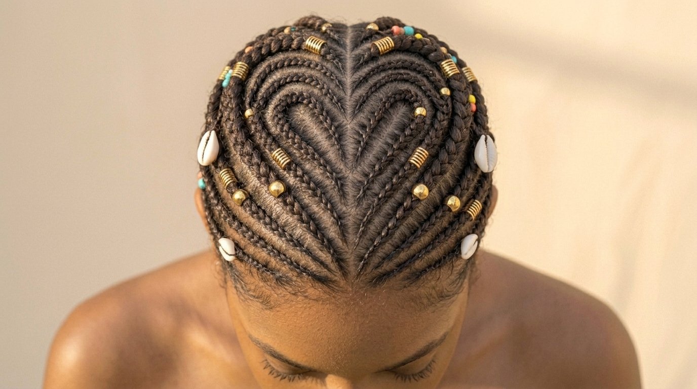 22 Cornrow Hairstyles That Are Protective and Stylish 13 Heart-shaped part cornrow hairstyle with playful crown design.