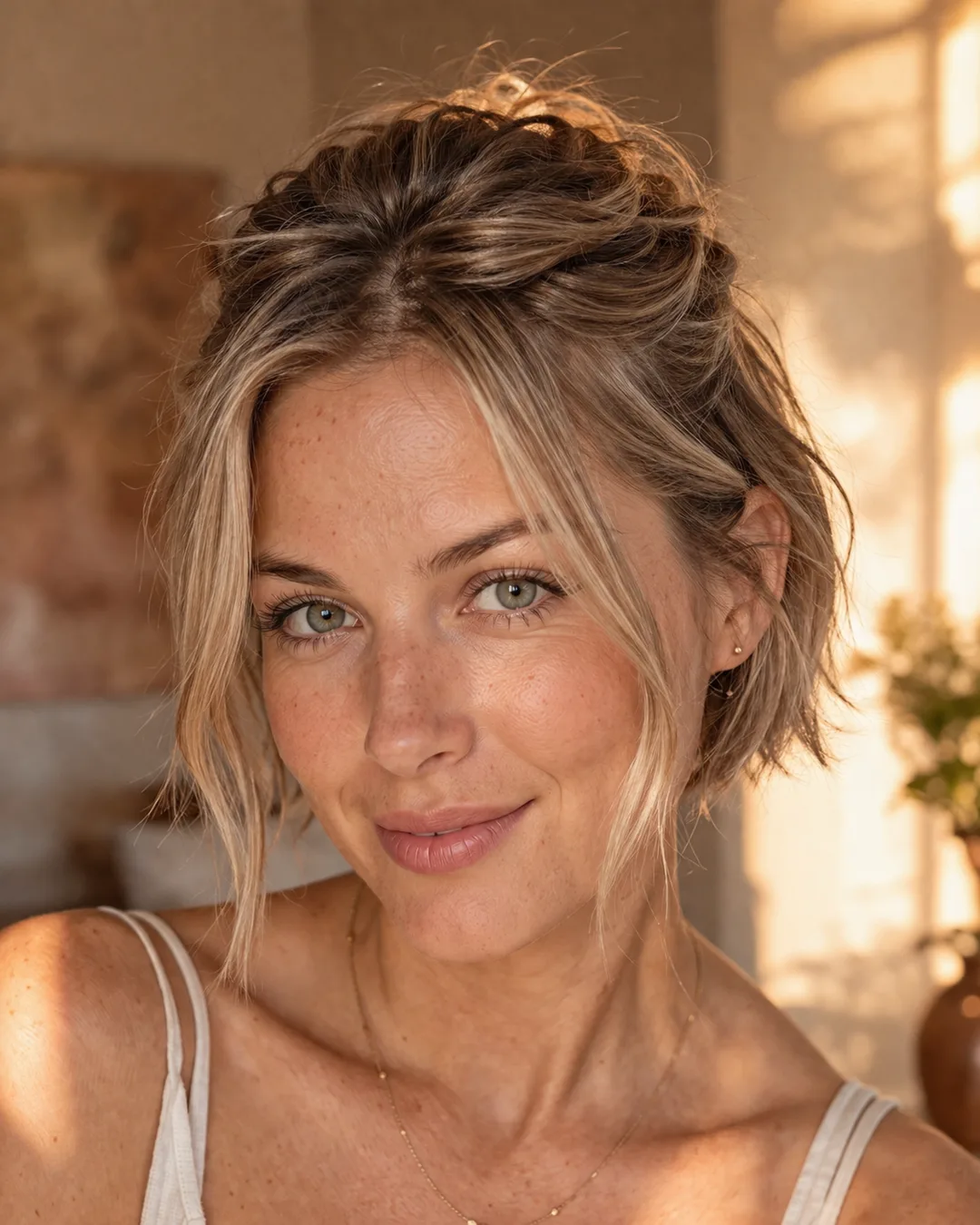 How to Style Short Hair Fast with 7 Looks That Take Under 5 Minutes 8 bobby pin half-up style on short bob — loose crown twist secured with crossed pins, soft face-framing pieces