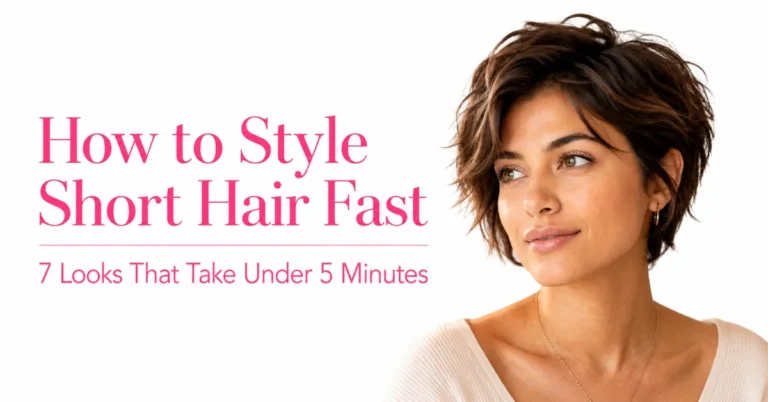 how to style short hair fast — woman with textured pixie-bob styled in warm morning light, confident and relaxed