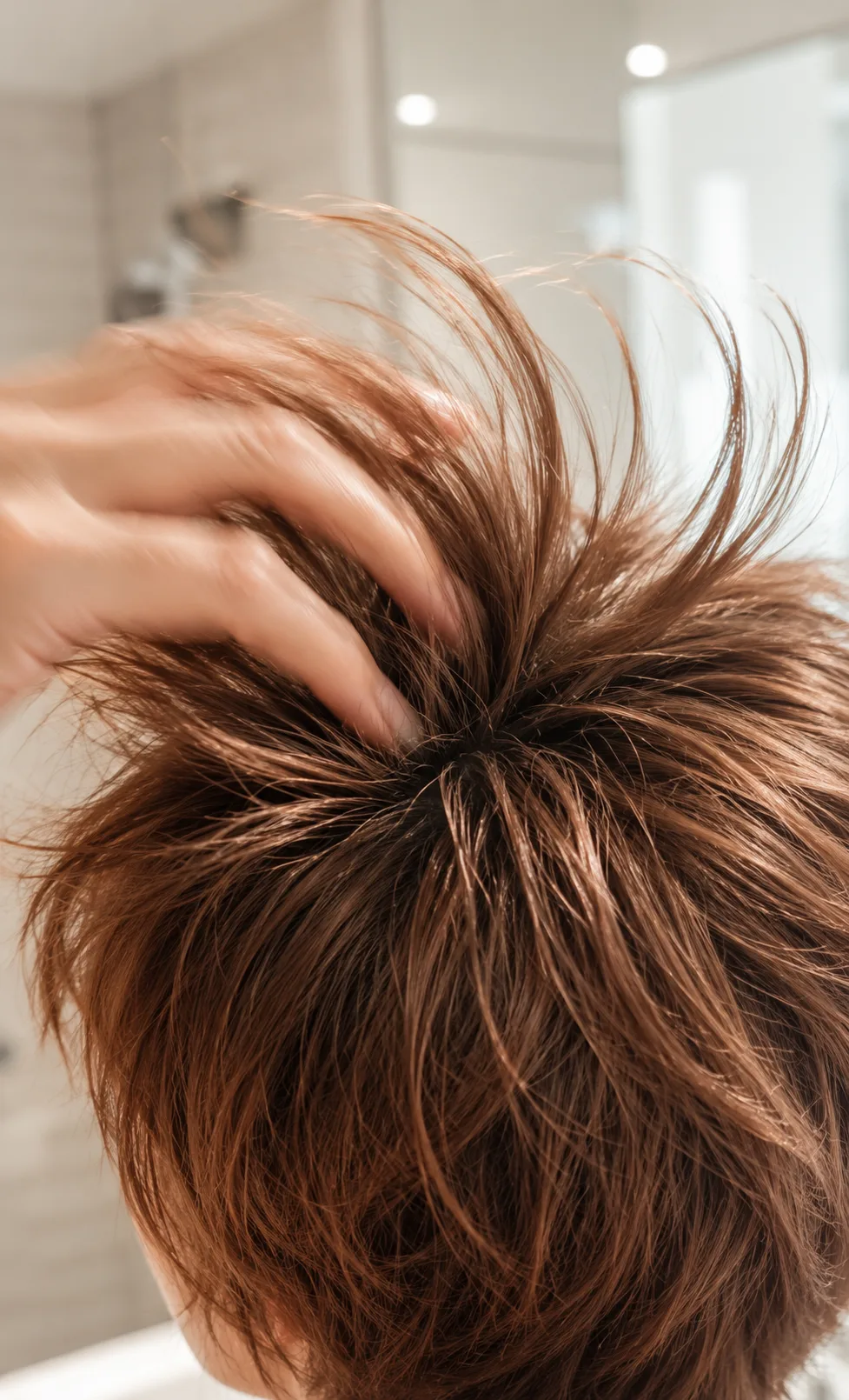 How to Style Short Hair Fast with 7 Looks That Take Under 5 Minutes 11 how to add volume to short hair — root-lift technique with fingers during blow-dry, motion visible in hand