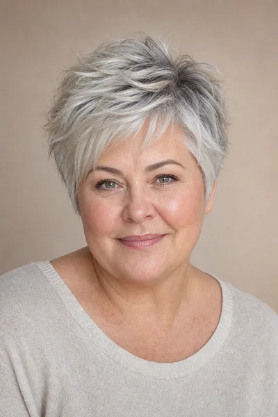 25 Flattering Short Haircuts for Women Over 50 Round Faces 21 Icy blonde crop for gray blending — low-maintenance color strategy for mature women over 50