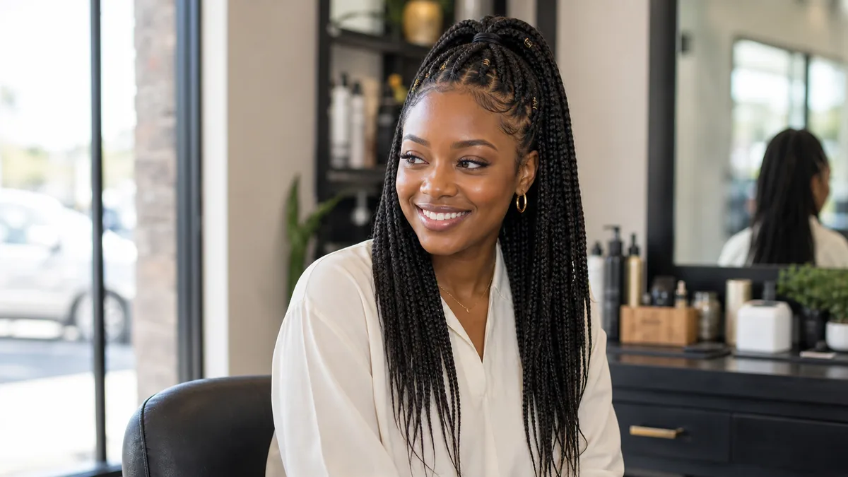 15 Protective Hairstyles for Natural Hair That Promote Growth 5 Knotless box braids styled in a half-up half-down look