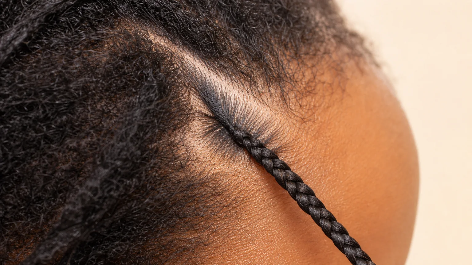 20 Knotless Braids Styles Taking Over 2026 3 Close-up detail of a knotless braid root showing the smooth, knot-free feed-in technique at the scalp.