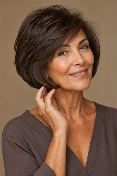 layered bob with curved-in ends for fine hair — inward curve creates fullness and rounds face shape