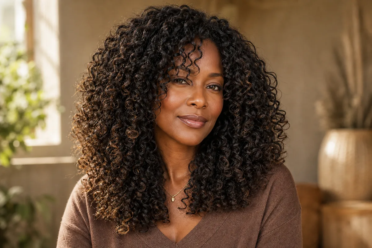 Layered cut for curly coily hair long haircut for women over 40