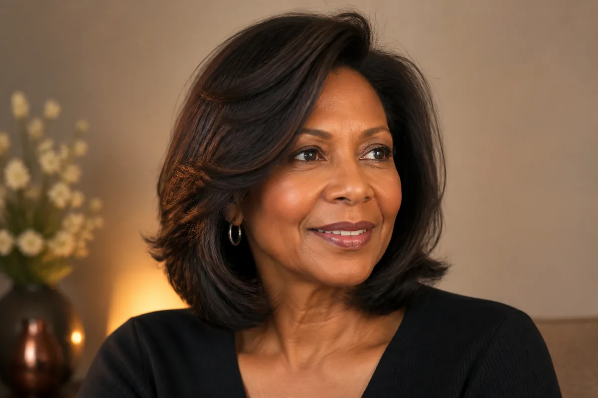 Layered lob for round faces medium-length haircut for women over 40