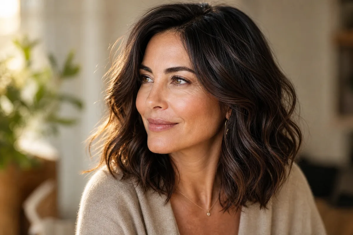 Long bob lob with soft waves medium-length haircut for women over 40