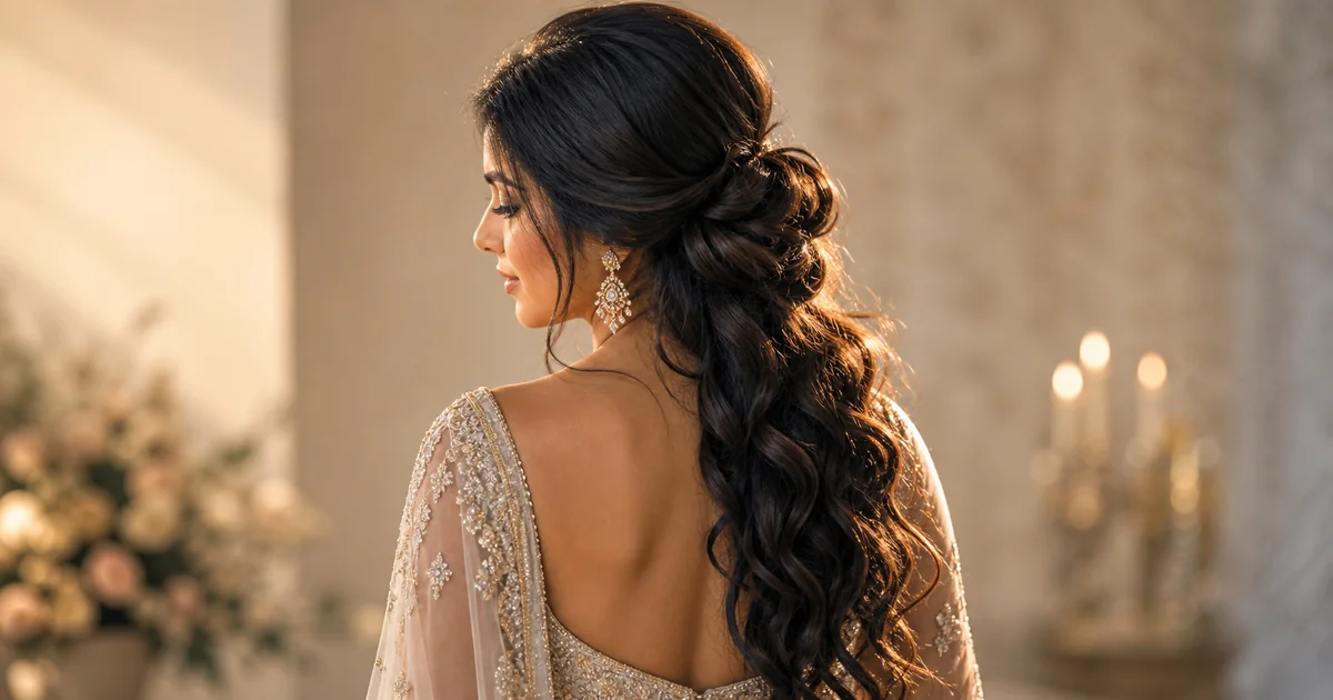 long draped low bun wedding updo with loose curls