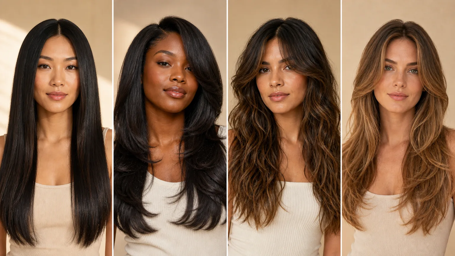 Long hairstyles for women by face shape: layers, waves, and bangs optimized for oval, round, square, and heart faces